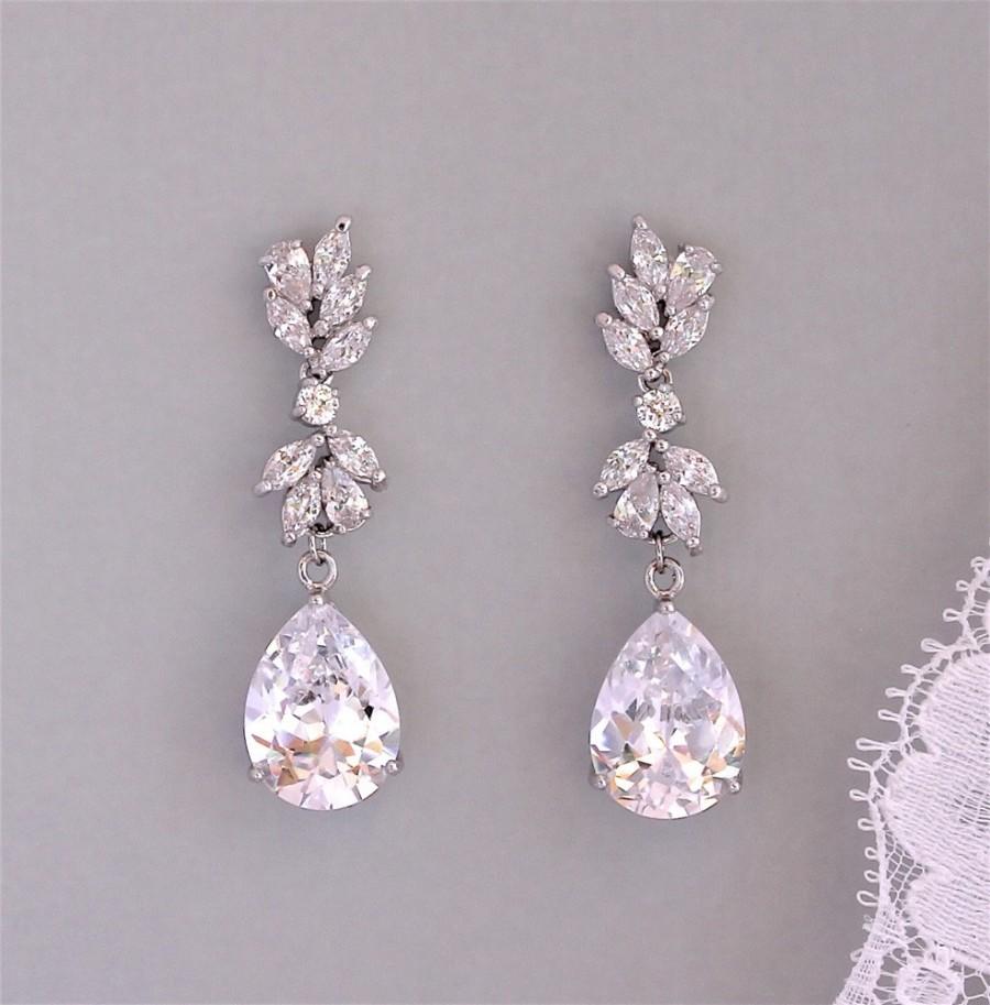 زفاف - Bridal Earrings, Crystal Drop Earrings, Crystal Chandelier Bridal Earrings, Crystal Bridal Jewelry,  Silver Wedding Earrings,ANNIE C