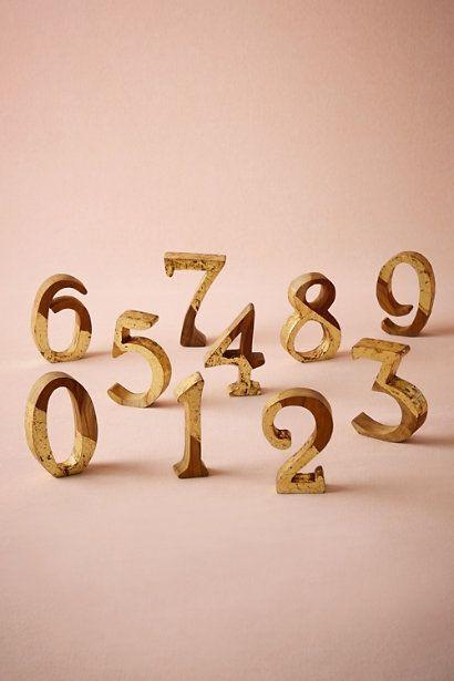 Свадьба - Gold Teak Wood Table Numbers