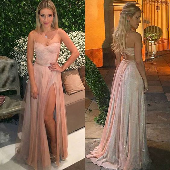 Mariage - Pink Backless Prom Dresses Sexy Open Backs Tulle Evening Gowns With Spaghetti Straps Evening Gown