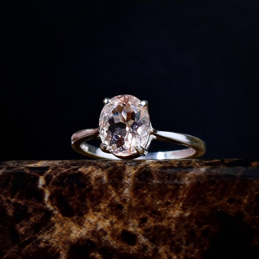 زفاف - Genuine Morganite Ring, Morganite Engagement Ring, Peach Pink Morganite, Oval Solitaire, Unique Engagement, Silver Morganite, Natural Ring