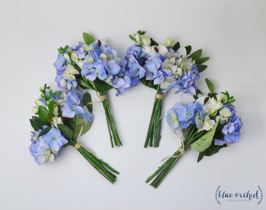 Wedding - Bridesmaid Bouquet, Wedding Bouquet, Wedding Flowers, Faux Bouquet, Silk Flowers, Boho Bridesmaid Bouquet, Blue Hydrangea Bouquets, Bundles