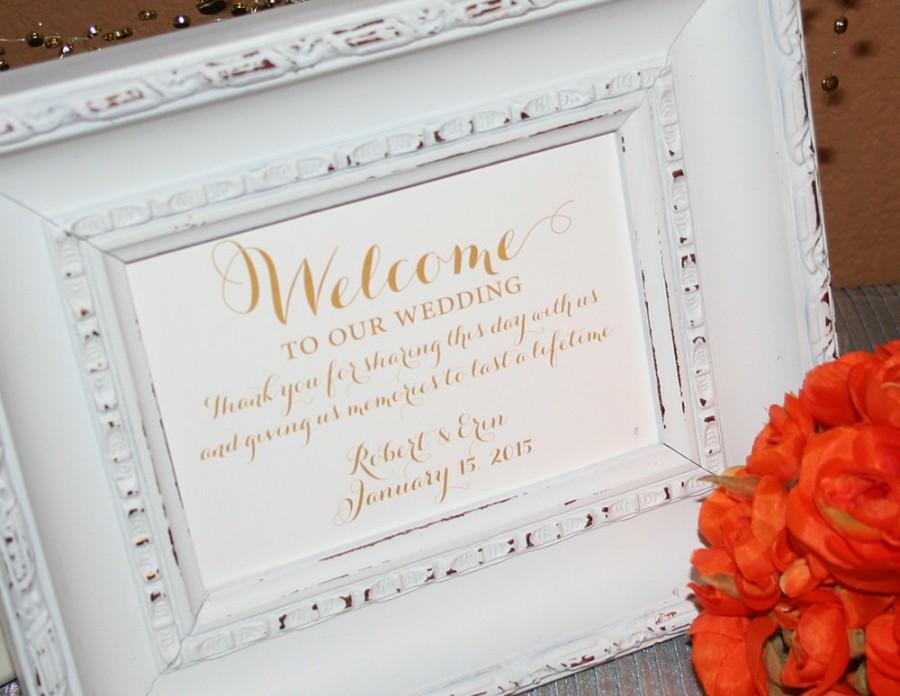 Mariage - Welcome To Our Wedding Thank you, Gold Sign 5x7 or 8x10, Welcome To Our Wedding Gold Sign, NO Frame