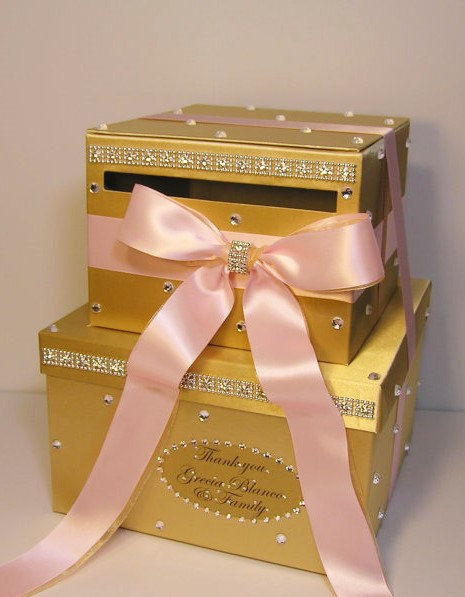 زفاف - Wedding Card Box Light Pink and Gold ,Gift Card Box Money Box  Holder Sweet 16--Customize your color