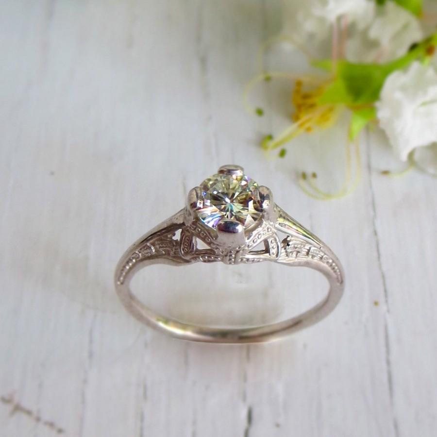 White Gold Engagement Ring Custom, Art Deco Ribbon And Bow C&S 2709880