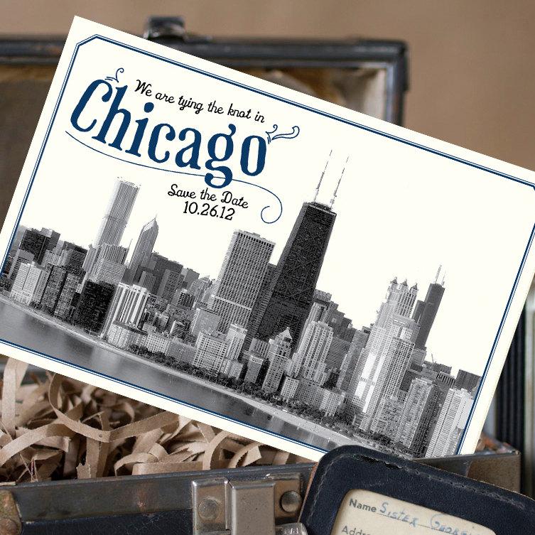 Hochzeit - Vintage Postcard Save the Date (Chicago, Illinois) - Design Fee