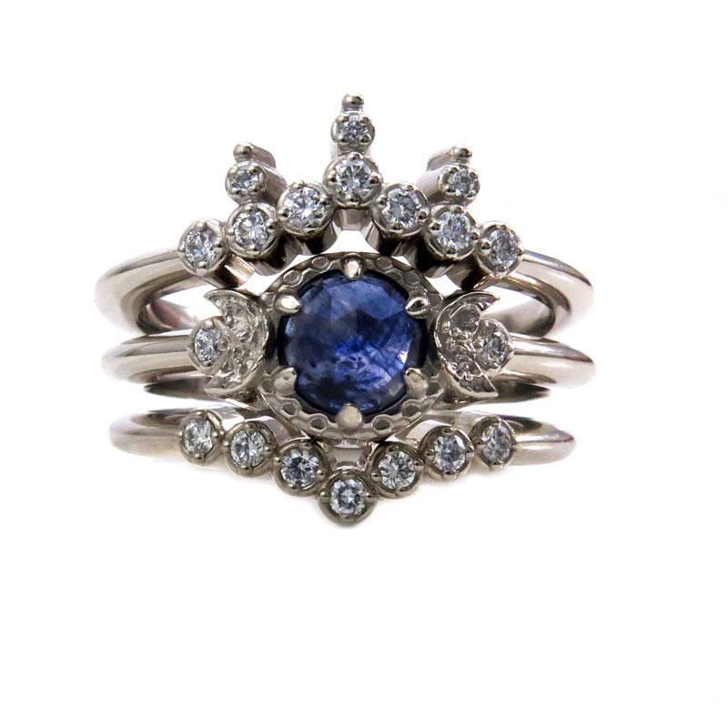 زفاف - Sapphire Moon Child Engagement Ring Set - Stacking Diamond Wedding Bands