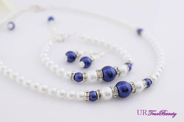 زفاف - Navy Blue Jewelry Set, Bridesmaid Necklace, Bridesmaid Gift, Wedding Bracelet and Earring, Wedding Jewelry, Navy Blue Pearl Jewelry Sets
