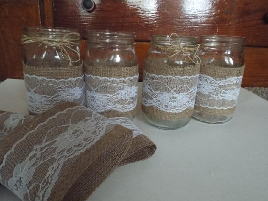 Свадьба - 10 Burlap Mason Jar Sleeves, DIY Wedding Decorations, Rustic Wedding Decorations, Burlap and Lace  Ask a question