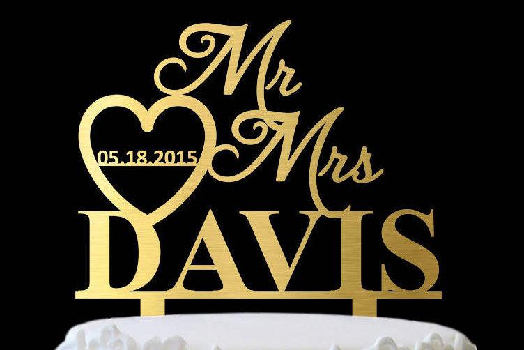 Mariage - Wedding Cake Topper Mr and Mrs, Bridal Shower Cake Topper, Personalized Surname Topper Wedding, Custom Cake Topper Wedding, Cake Toppers