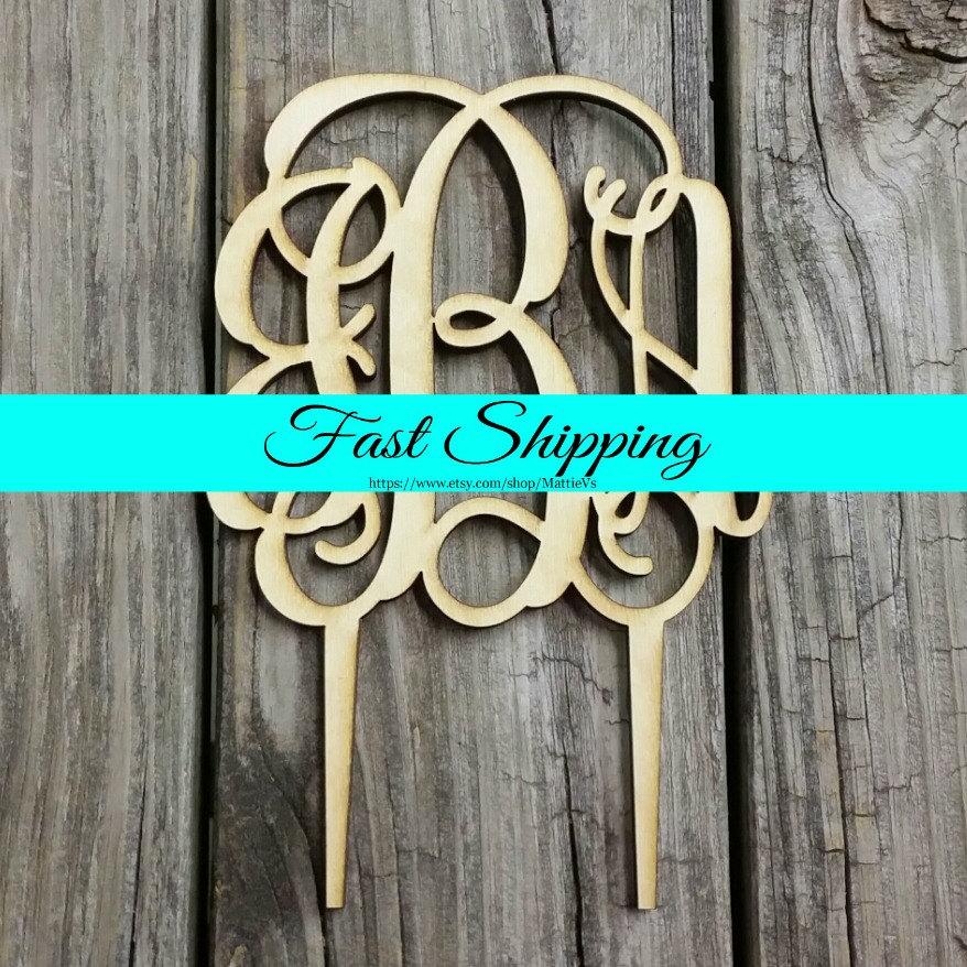 Mariage - 6" Wooden Monogram Cake Topper - Unfinished Wood Monogram - Custom Monogram Cake Topper - Wedding Cake Decor - Wood Letters