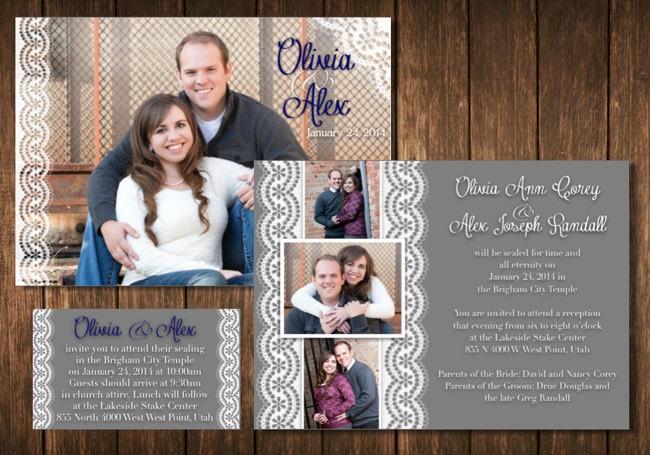 Mariage - Classy Lace Wedding Invitation with Photos, Customized, 5x7