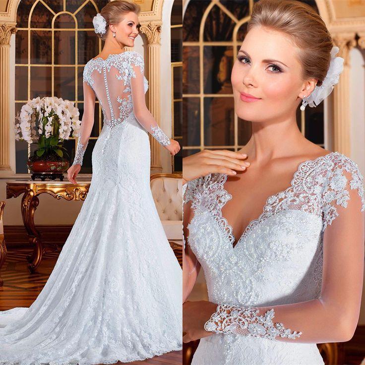 Свадьба - Vestido De Noiva 2015 Sereia See Through Back Mermaid Wedding Dresses Sexy Long Sleeve Wedding Dresses 2015 Lace Wedding Dress-in Wedding Dresses From Weddings & Events On Aliexpress.com 