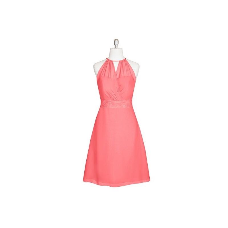 زفاف - Watermelon Azazie Karen - Chiffon Bow/Tie Back Halter Knee Length Dress - Cheap Gorgeous Bridesmaids Store