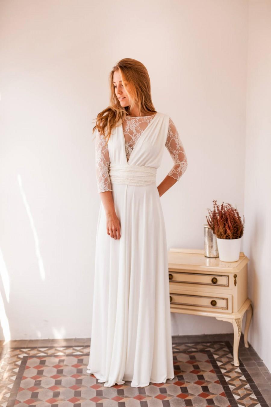 Свадьба - Long sleeve lace wedding dress, long sleeve wedding dress ready made, simple wedding dress with sleeves, high neck wedding dress, lace gown