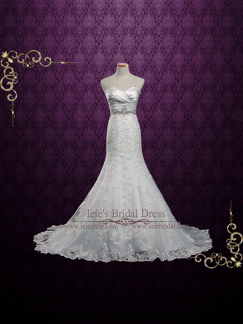زفاف - Strapless Lace Mermaid Wedding Dress with Sweetheart Neckline, Fit and Flare Wedding Dress, Lace Wedding Dress 
