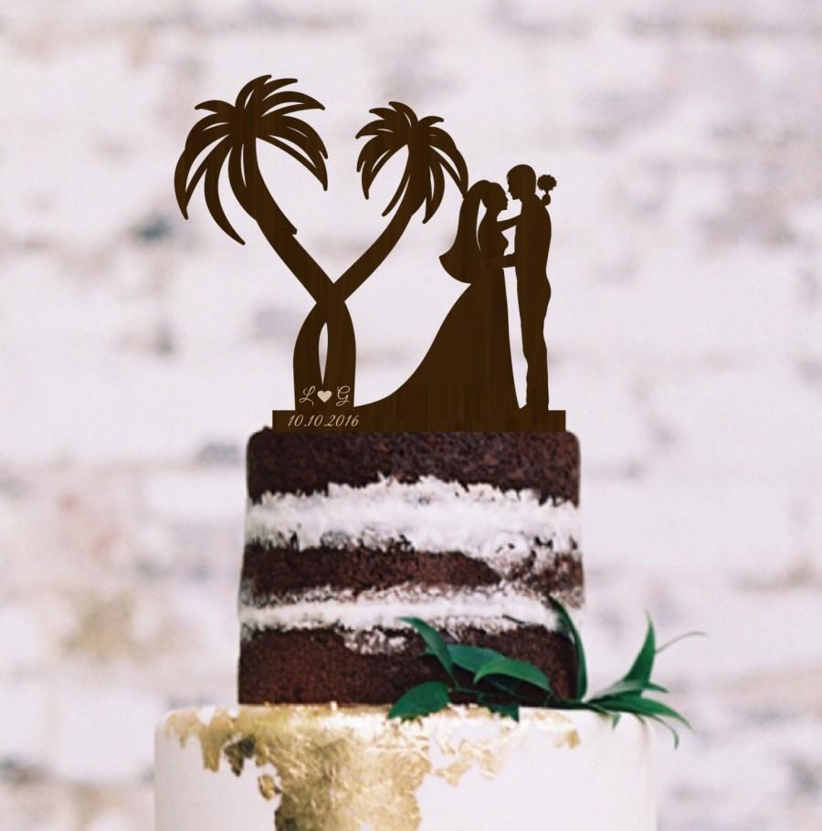 Mariage - Wedding Cake Topper Tree Palm  Bride Groom Silhouette Cake Topper Rustic Wedding Cake Topper Silhouette Cake Topper