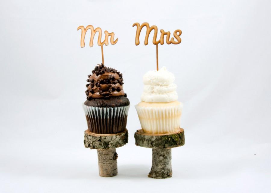 Wedding - Mr & Mrs Wedding Cupcake Toppers - CUTOUT - Wedding Cupcake Cake Toppers - Rustic Wood or Classy Acrylic