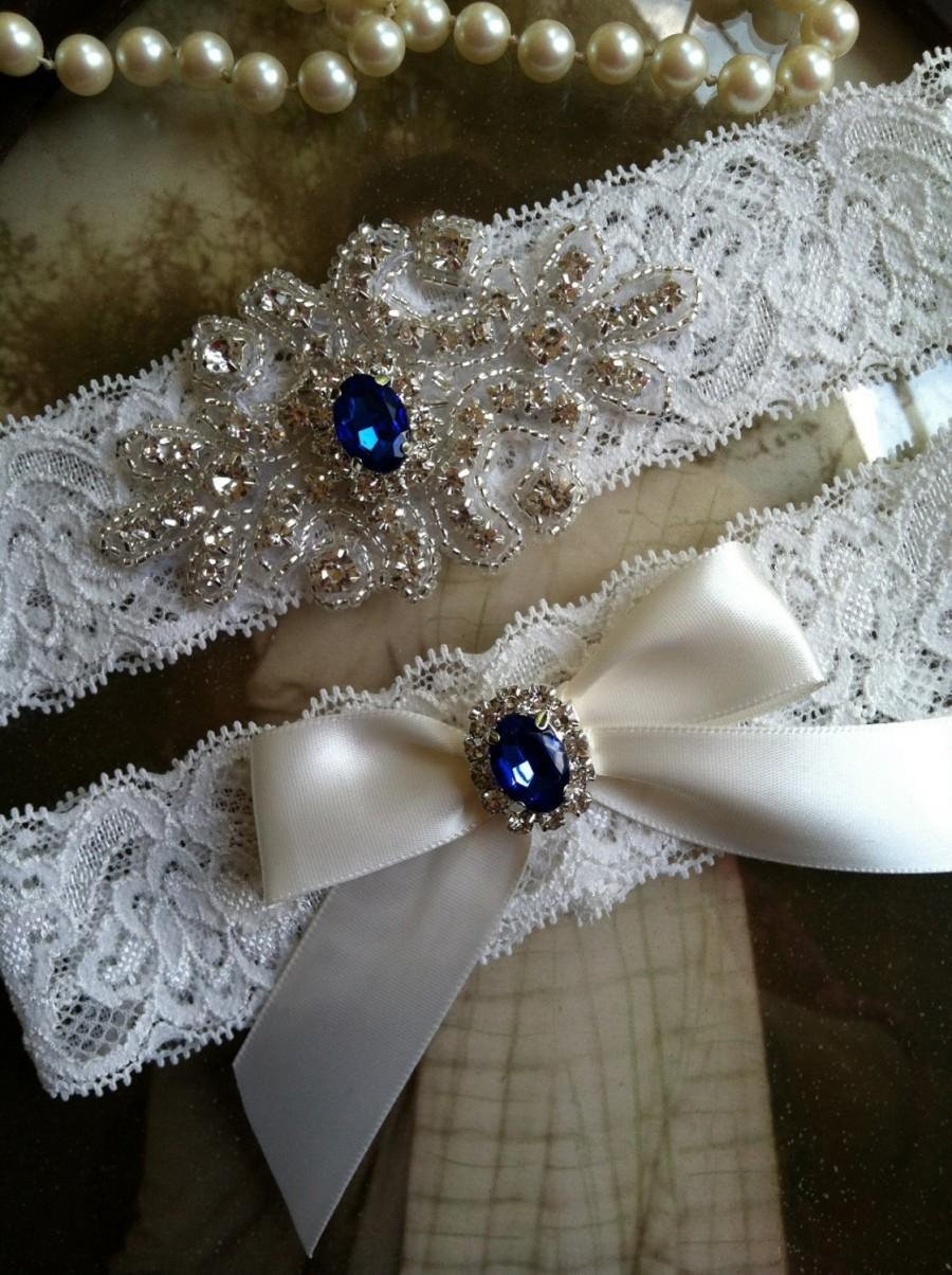 Hochzeit - Wedding Garter-Garters-Bridal Garter-Blue-garter-Keepsake-Something blue-Ivory Lace Garter Set-something blue-bridal white-off-white