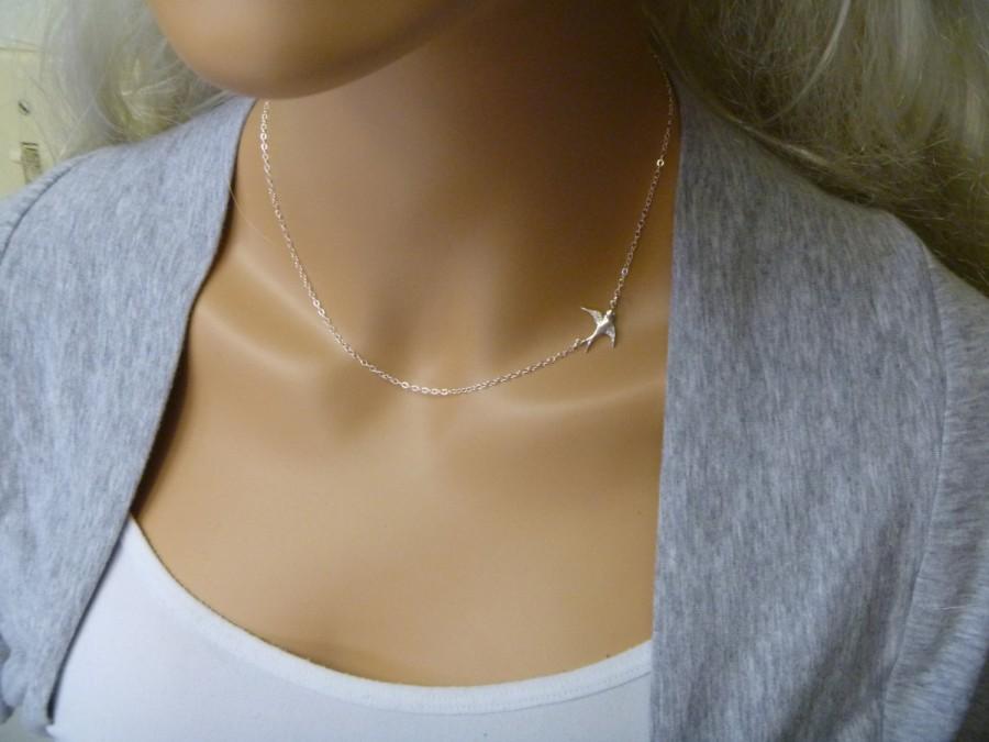 Mariage - Bird Necklace - Graduation Gift - Swallow Necklace - Gift for Her - Sparrow Necklace - Girlfriend gift - Bridesmaid Necklace - Sideways