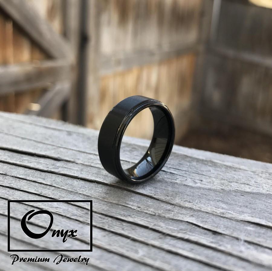زفاف - Men's Tungsten Wedding Band Ring Black 8MM Comfort Fit Brushed Finish