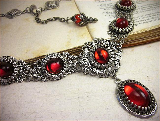 Wedding - Ruby Red Victorian Necklace, Renaissance Wedding, Medieval Jewelry, Bridal Jewelry, Tudor, Ren Faire Costume, Bridesmaid, Ready to Ship