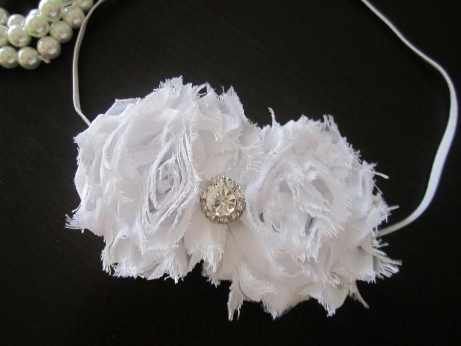 زفاف - Hair Accessories-White-Shabby -Flower Headband-Wedding-Bridal-Flowers for Hair-Bridesmaid-Flower Girl-Baptism-Infant-Baby-Christening-Photo