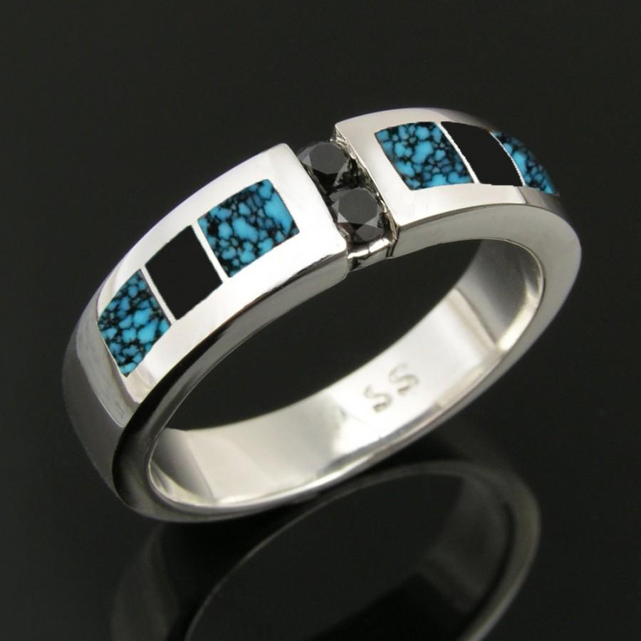 Mariage - Spiderweb Turquoise, Black Onyx and Black Diamond Ring by Hileman Silver Jewelry