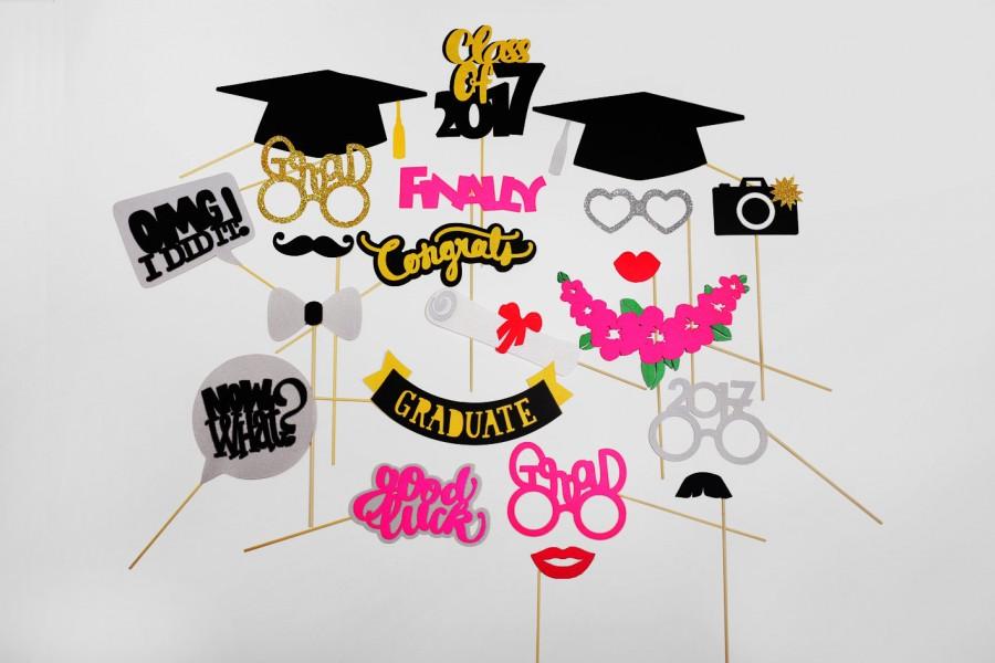 Свадьба - FELT - Gold and silver gliter photo booth props graduation party decorations 2017 - Class of 2017 - congrats grad party