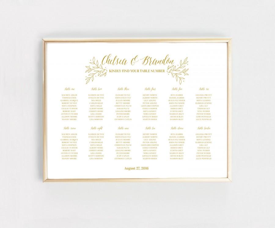 Hochzeit - Gold Seating Chart / Printable Digital Seating Chart / Poster / Custom Wedding Sign / Wedding Decoration / Gold Wedding Sign
