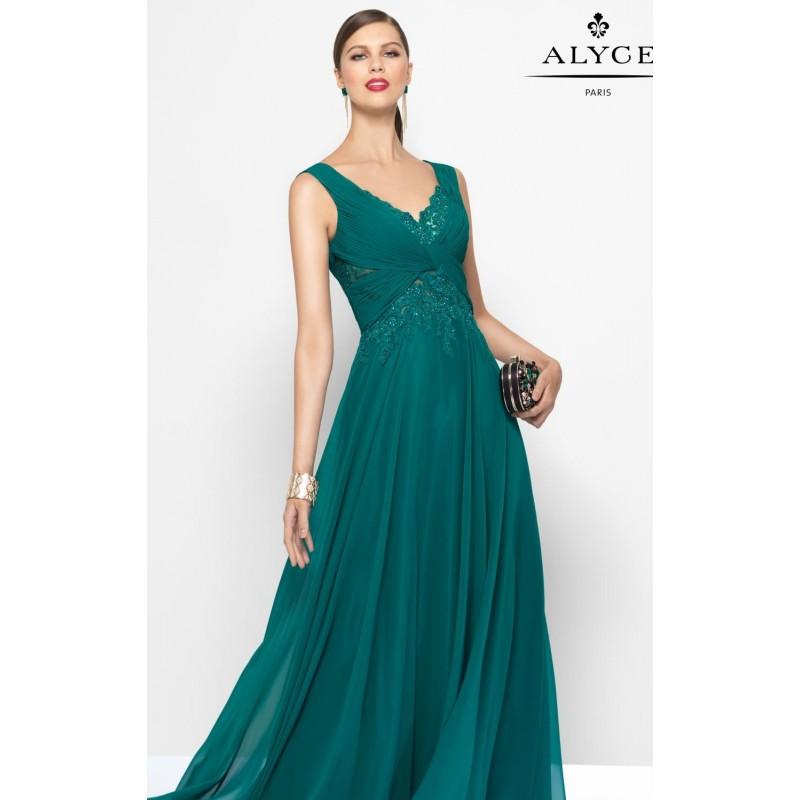 Wedding - Emerald Beaded Lace Chiffon Gown by Alyce Black Label - Color Your Classy Wardrobe