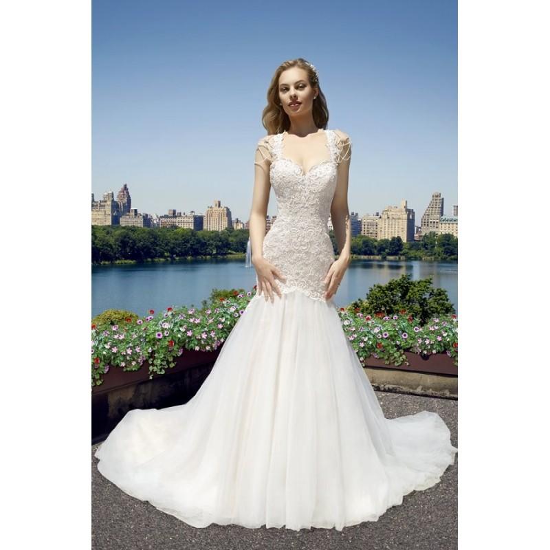 زفاف - Style J6475 by Moonlight Collection - Cap sleeve Sweetheart LaceTulle Floor length Fit-n-flare Dress - 2017 Unique Wedding Shop