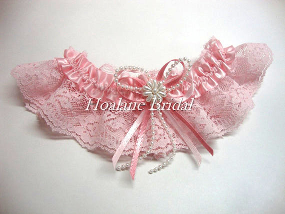Wedding - Lace Garter, Pink Lace garter, Pink Wedding Garters Pink Bridal/prom Garters