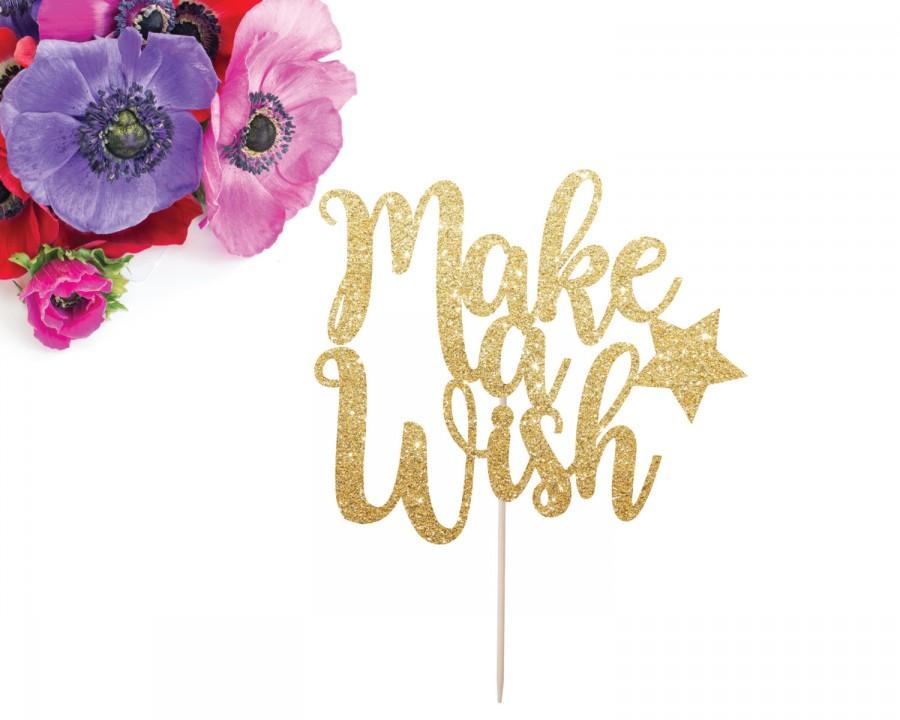Mariage - Make a Wish Cake Topper, Birthday Cake Topper, Glitter Cake Topper, Gold Party Decorations, Star Cake Topper, Star Party Decor, Gold Glitter