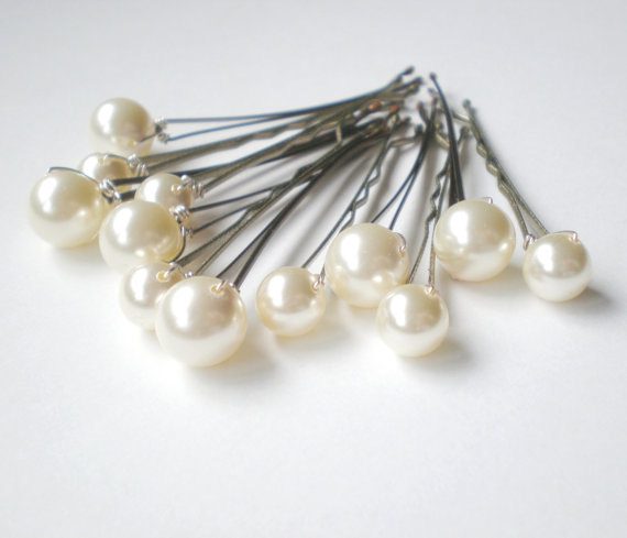زفاف - MIXED SET Large Small Pearl Hair Pin Set. Bridal Maid Hair Pins.. GIFT Bride Maids Ivory Pearls. Elegant Flower Girl. Mothers