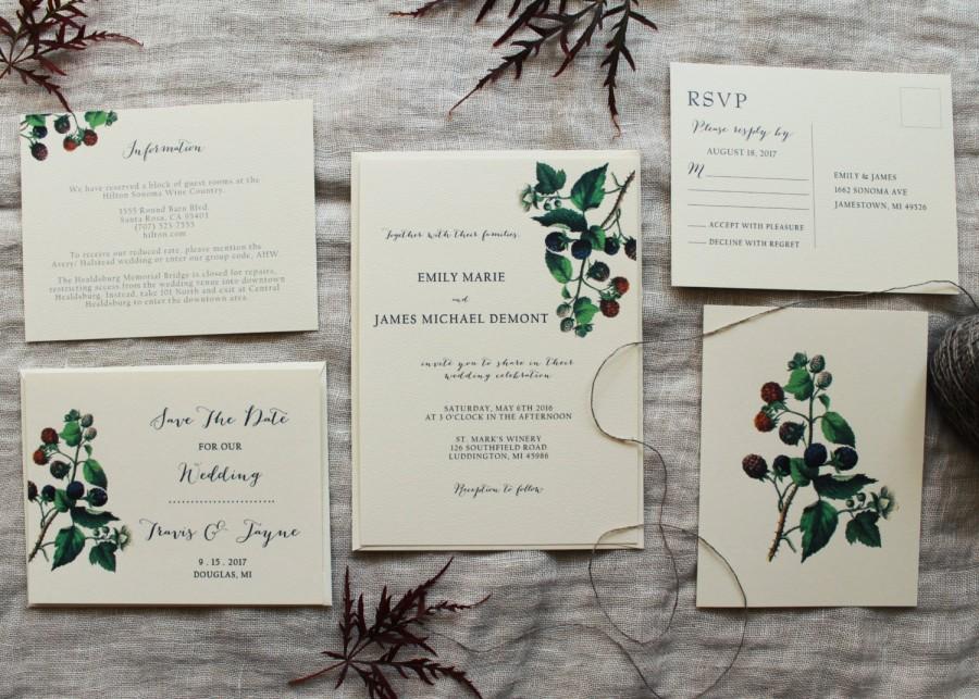 Wedding - Blackberry Wedding Invitations Botanical Rustic Printable Or Ship