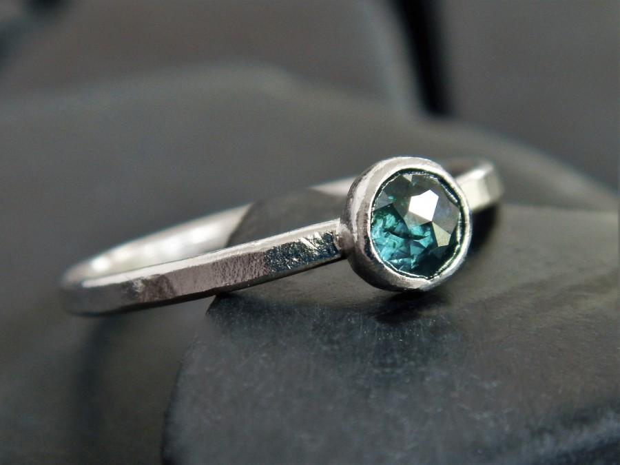زفاف - Blue Diamond Engagement Ring - Diamond Solitaire Ring - Rose Cut Diamond - Minimalist Engagement Ring - Simple Diamond Ring - Stacking Ring