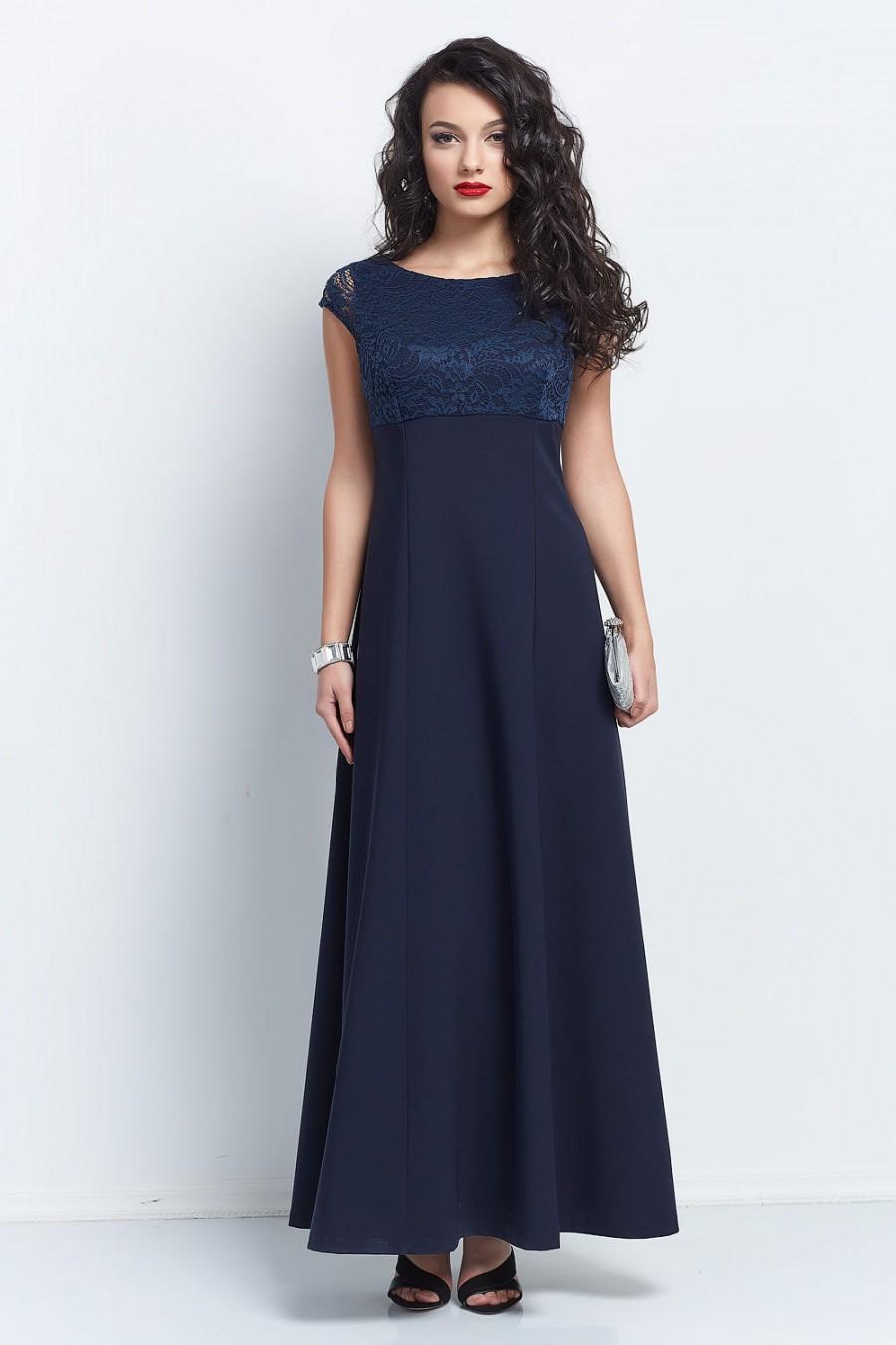 Navy Blue Long Bridesmaids Dress Wedding Bridesmaids Long Dress With Lace Empire Waist Prom