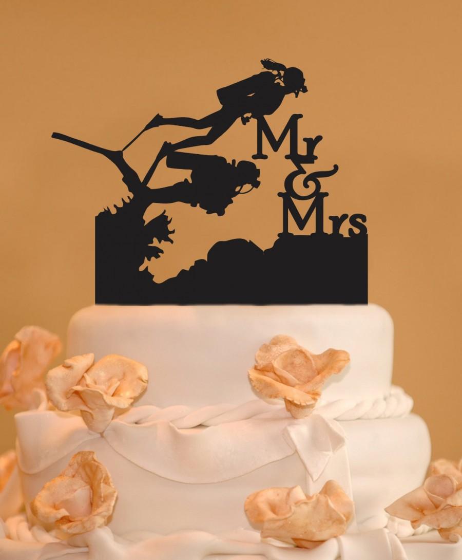 Hochzeit - Scuba Divers wedding cake topper - Mr. and Mrs. Wedding Cake Topper - Silouette cake topper - Scuba diving cake topper