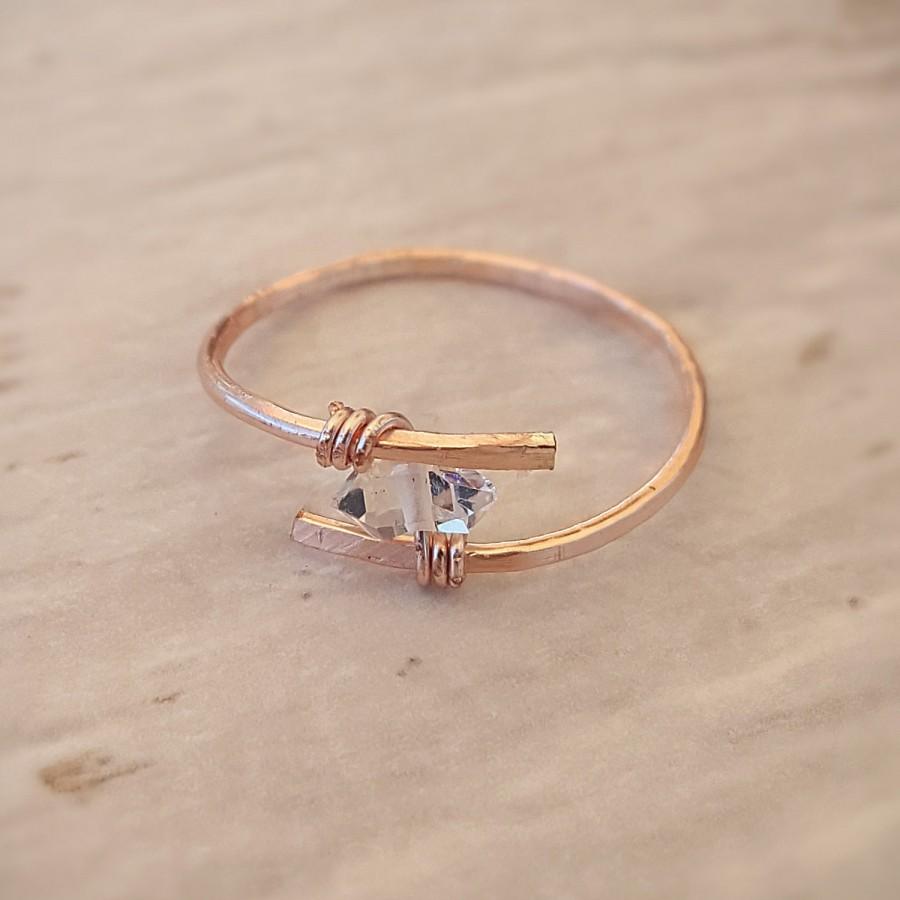 Mariage - Rose Gold Herkimer Diamond Ring » 12k Filled or Non-Tarnish » Engagement, Boho, Bohemian Jewelry, Diamond, Quartz, Crystal, Gift for Her