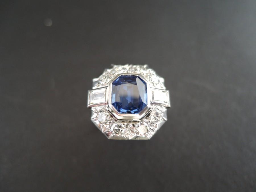 Mariage - Vintage Art Deco sapphire and diamond ring, platinum.