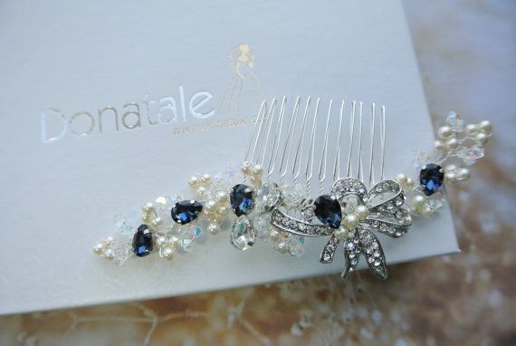 Свадьба - Something Blue Hair Comb Bridal Hair Accessory Art Deco Comb Blue Wedding Hair Comb Vintage Inspired Hair Accessory Bridal Hair Comb - NOA