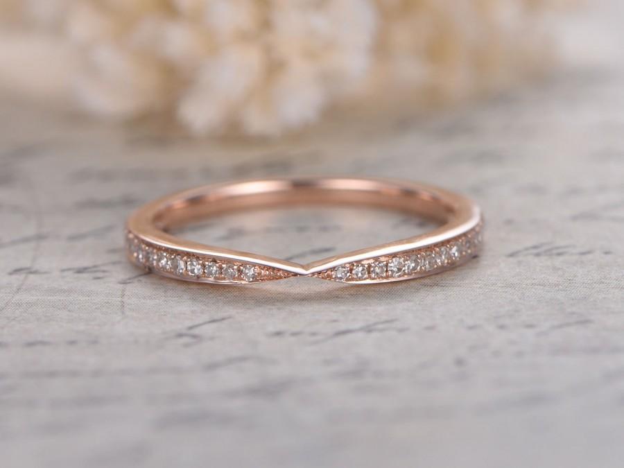 Свадьба - Curved Wedding Band Chevron Wedding Band,Twist Wedding Ring,Half Eternity Ring, Art Deco Band,Vintage Style Stacking Ring 14K Rose Gold