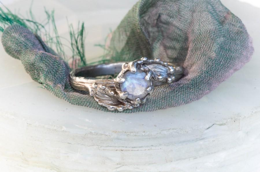 Wedding - Moonstone sterling silver leaf engagement ring, moonstone engagement ring, twig nature engagement ring