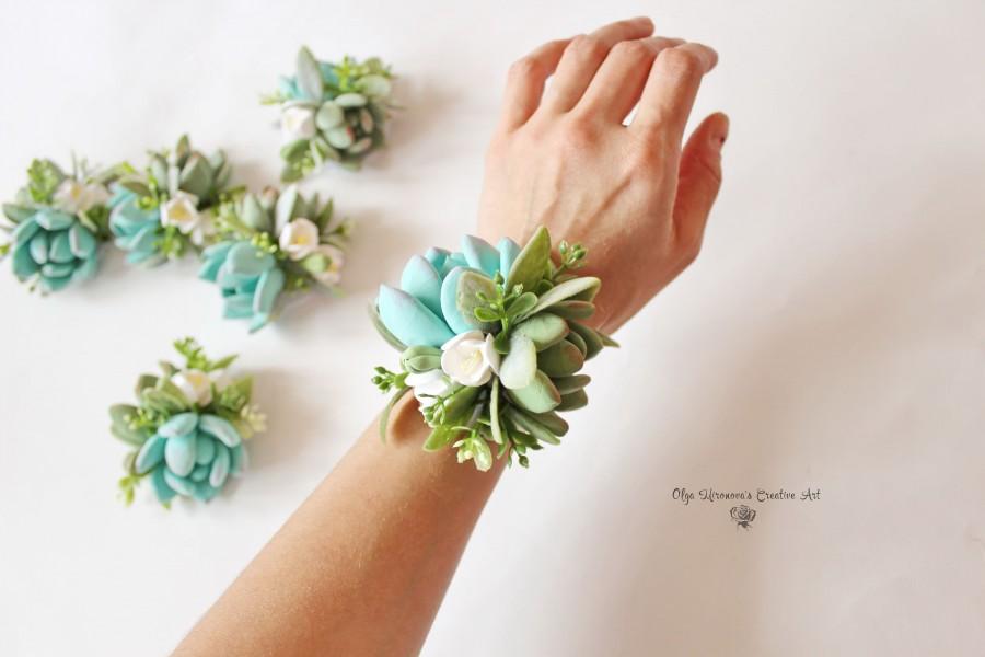 Succulent Corsage Bracelet Wedding Flowers Mint Succulents