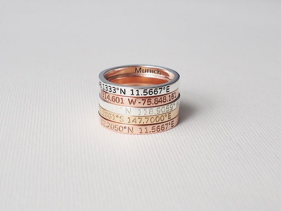 زفاف - Coordinates Ring / Personalized Latitude Longitude Ring / Personalized Stacking Band / Location Ring / Mother's day Gift - CR05