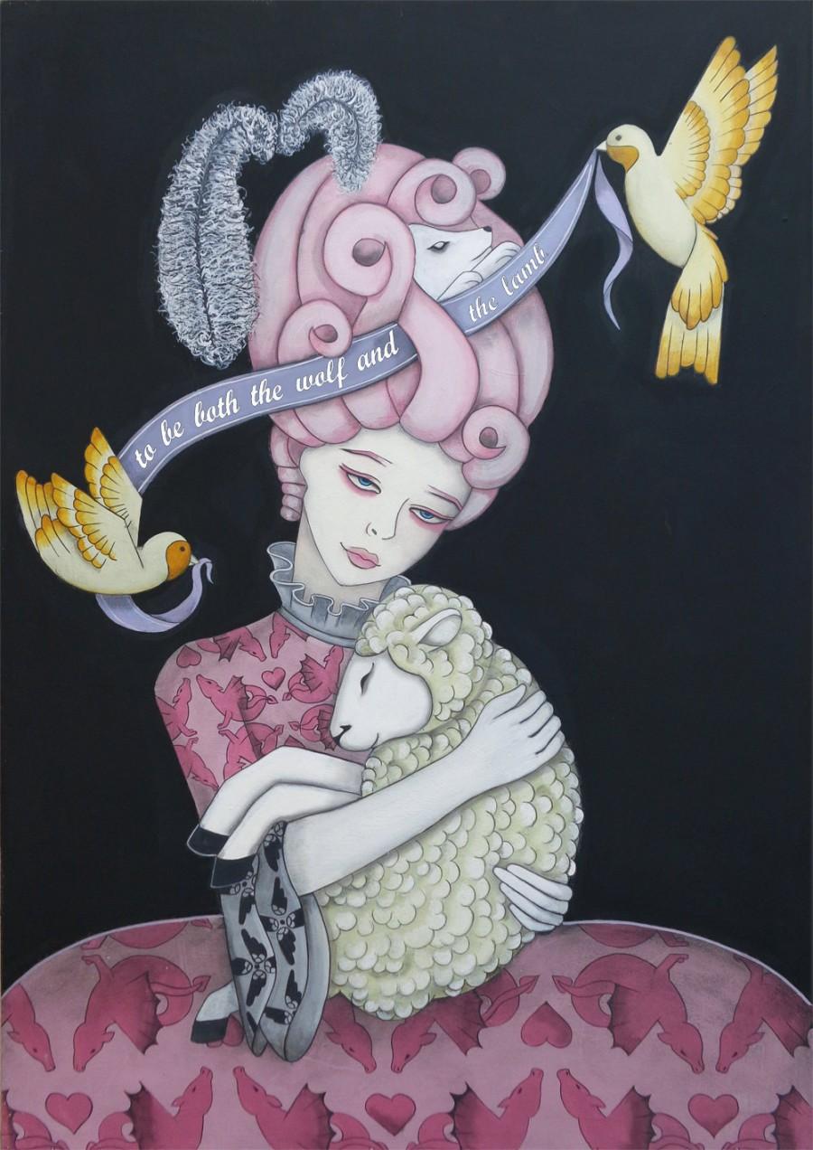 زفاف - girl with wolf and lamb, baroque girl, pastoral illustration, girl holding lamb, wolf girl, lurking wolf, ribbon quote, dragon girl