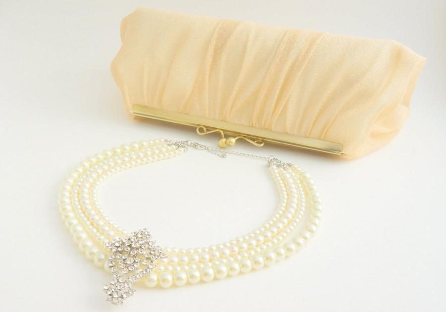 زفاف - Romantic Light Gold Champagne Lace Bridal Clutch Purse - Wedding/Evening/Bridesmaid Hand Bag - Includes Crossbody Chain - Ready to Ship