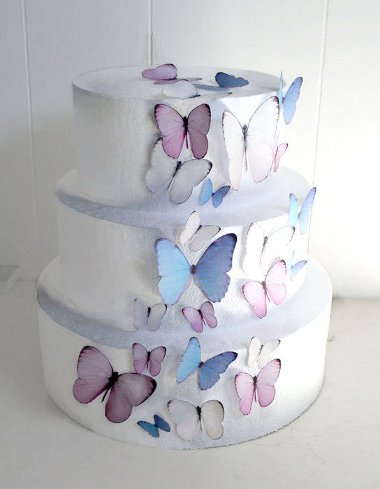 زفاف - Edible Butterflies Wedding Cake Topper, Light Pink and Blue Edible Butterflies, Set of 24 DIY Cake Decor, Edible Cake Decorations, Cupcake