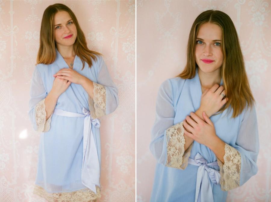 Hochzeit - PEMBERLEY. One custom elegant lace trimmed chiffon robe. Bridal lace robe. Lavender lace robe. Bridal lingerie. Long bridal robe.