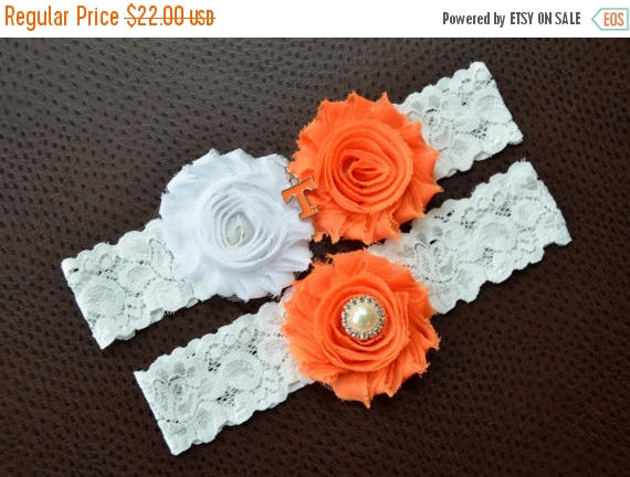 Wedding - ON SALE Tennessee Volunteers Wedding Garter Set, UT Garter, Tennessee Volunteers Bridal Garter, White Lace Garter, University of Tennessee G